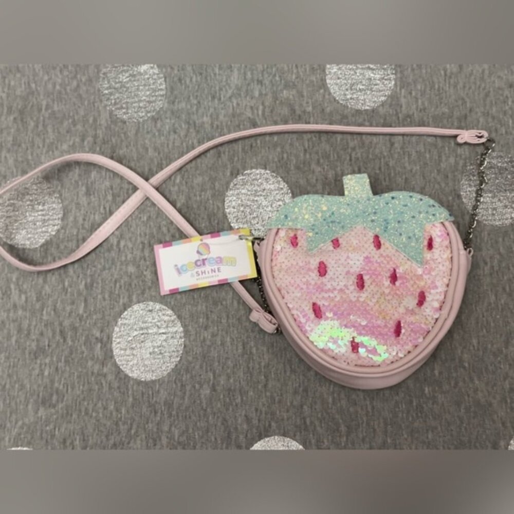 Ice Cream & Shine Accessories Girls Pink Sequin Strawberry Glitter Crossbody